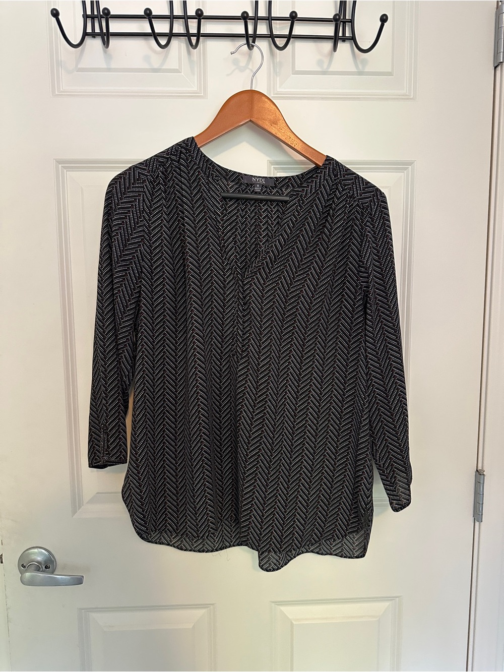 NYDJ Black Chevron V-Neck Blouse